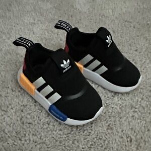Adidas Kids Black and White Sneakers with Colorful Accents
